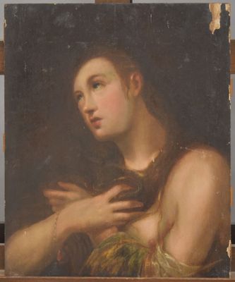 une peinture à l'huile représentant une femme tenant un oiseau dans ses mains