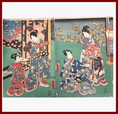 Utagawa Kunisada. Ensemble de 2 tryptiques.