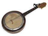 une image représentant un banjo avec un manche en bois et une touche en bois