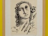 a drawing of a woman holding a flower in her hand