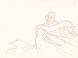 dessin représentant une femme assise sur un rocher, vêtue d'une robe blanche