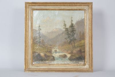 GIRARD, XIXème s. : paysage au torrent.