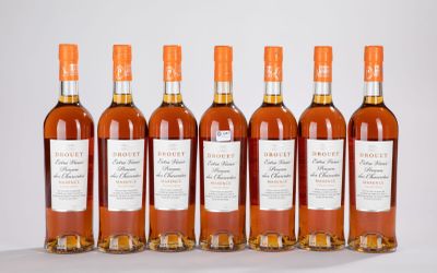 six bouteilles de whisky alignées sur une surface blanche