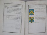 an open book with a picture of a coat of arms and a coat of arms on it