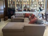 a living room with a couch and a table in it