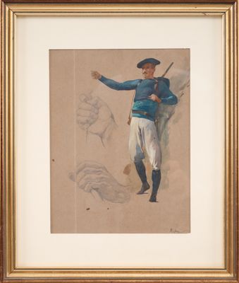 Alexis MOSSA (1844-1926) Etude de mains et chasseur Alpin