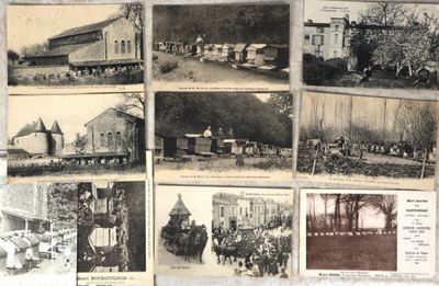 plusieurs vieilles photographies en noir et blanc de personnes et de bâtiments