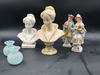 2 bustes de femme signe A. Giannelli. (Albâtre moulé 25 cm pour l’un), - Photo 1