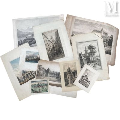 a lot of old photos of a city on a white background