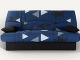 an image of a blue couch with black pillows