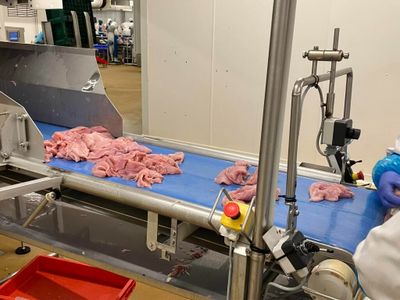 un homme en blouse blanche de laboratoire travaillant devant un tapis roulant