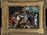 an image of a painting of a group of people on a horse