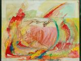 tableau représentant une femme en robe rose tenant un oiseau dans la main