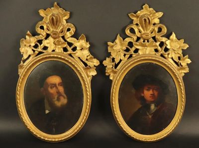 paire de portraits datant du XIXe siècle représentant un homme et une femme