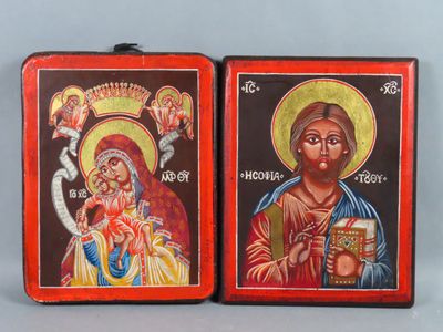 paire d'icônes russes représentant la Vierge Marie et Jésus