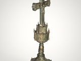 an image of a bronze incense stick holder with a cross on top