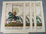 three books with illustrations of a man on a horse and a woman on a horse