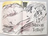 a drawing of a man and a woman kissing in a book