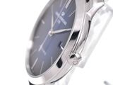 a close up of a wrist watch with a black dial