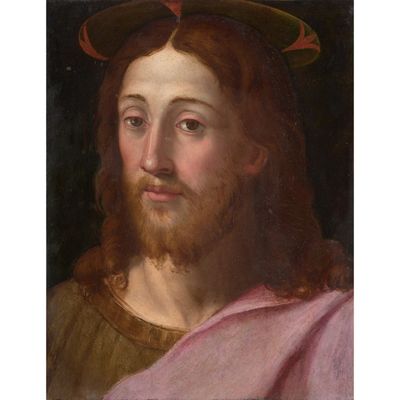 un tableau représentant Jésus avec une auréole au-dessus de la tête