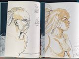 sketches of a man and a woman in a book