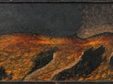 a picture of a painting of a cow in a field