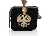 an image of a black purse with a gold eagle on it