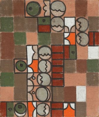 une image représentant un tableau sur lequel figure une croix composée de carrés de différentes couleurs