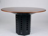 an image of a round table with a wooden top on a white background
