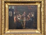 an oil painting of a group of people sitting around a table