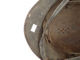 a close up of a helmet with a tag on it