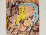 tableau représentant une femme allongée par terre à côté d'un chien