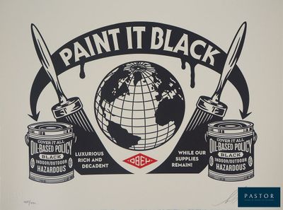 une image représentant une affiche en noir et blanc sur laquelle on voit de la peinture et des pots de peinture