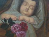un tableau représentant une femme endormie, une rose posée sur ses genoux