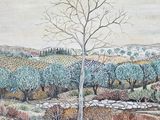 an image of a painting of a landscape with a tree in the foreground