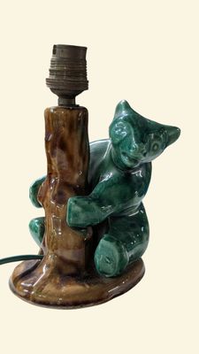 Lampe veilleuse en céramique émaillée verte et chocolat à dé…