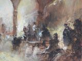 a painting of a group of people standing in a building