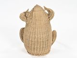 the back view of a rattan bag with a large, open mouth