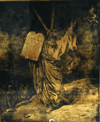une image représentant un tableau où l'on voit un homme tenant une croix et un livre