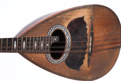 un gros plan d'une mandoline sur fond blanc