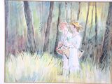 a painting of a woman and a man in the woods