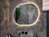 une salle de bains avec un lavabo, un miroir et une plante à l'intérieur