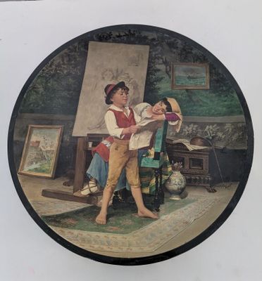 une photo d'un tableau représentant un garçon en train de lire un livre