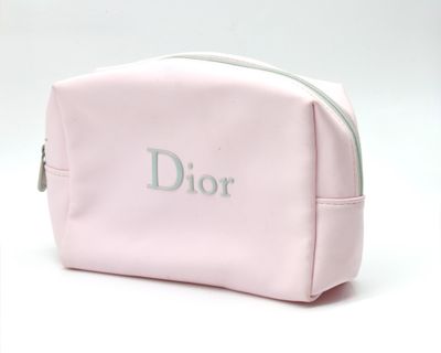 christian dior pink cosmetic bag with silver dior logo