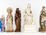 five statues of jesus, mary, and jesus on a white background