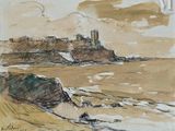 tableau représentant la vue d'un château situé sur une falaise surplombant l'océan