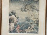 framed picture of a painting of a woman and a child in a landscape