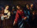 an image of a painting of jesus being taken from the cross