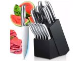 a picture of a set of knives and a watermelon