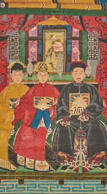 an image of a painting of a group of people sitting in a room